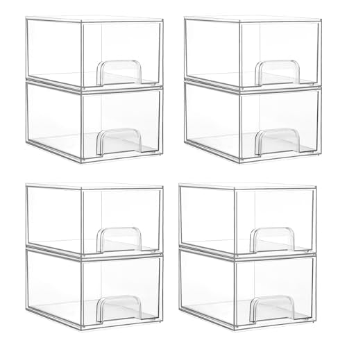 8 Pack Small Clear Stackable Storage Drawers for Desk (Small-8pack-Clear)
