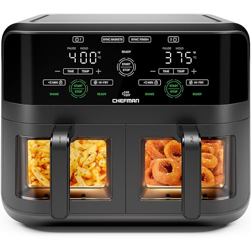 6 Quart Dual Basket Air Fryer Oven with Easy View Windows (6 Quart)