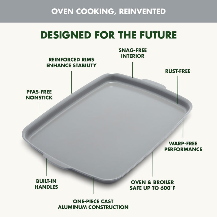 Premiere Ovenware Healthy Ceramic Nonstick 18" x 13" Half Rectangular Baking Pan (18" x 13" Half Sheet Pan / Gray)