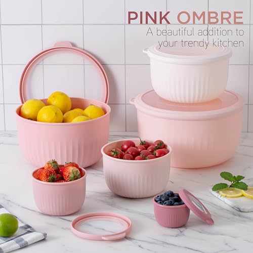 Prep Bowls with Lids (Pink / 12 Piece Set - Deep Bowls)