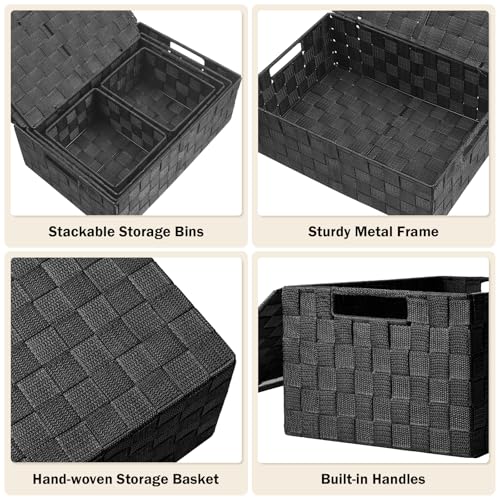Storage Baskets with Lids (Black / 5pack with Lids)