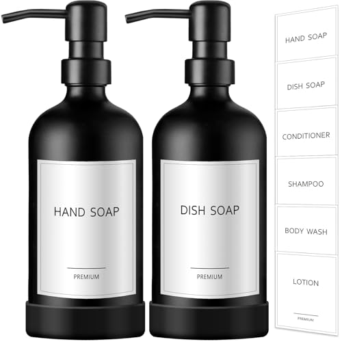 Black Soap Dispenser with Silicone Sleeve Boot (Black Bottle + Black Pump + Silicone Boot / 2 Pack)