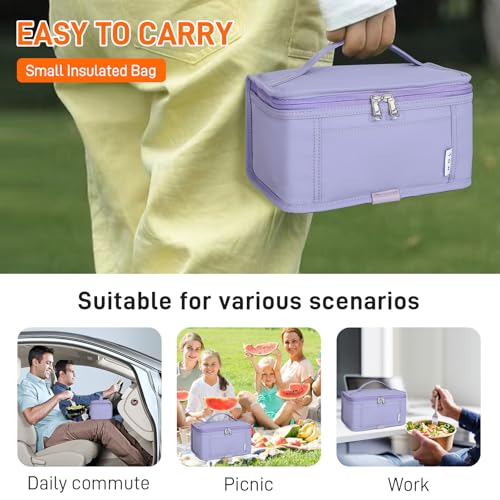 NOL Small Lunch Bag Mini Lunch Box Insulated Lunch Bag for Men (Light Purple / Medium(5 Liters))