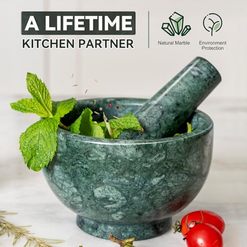 Indian Natural Marble Mortar and Pestle Set (Indian Green / 5in-1.5 cups)