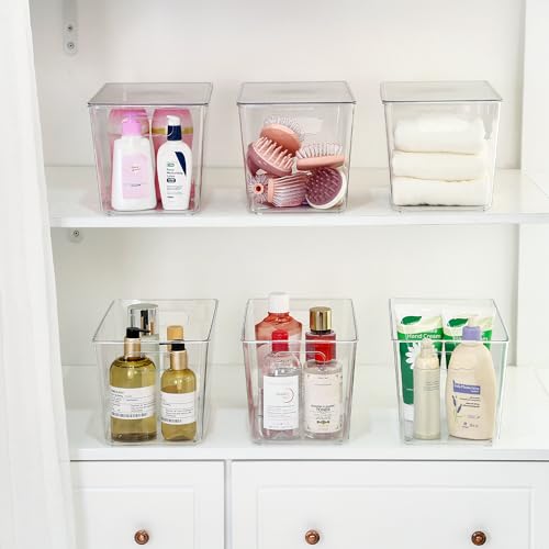 6 Pack Clear Stackable Storage Bins with Lids and Handles (XL(13"L x 7.4"W x 7"H))