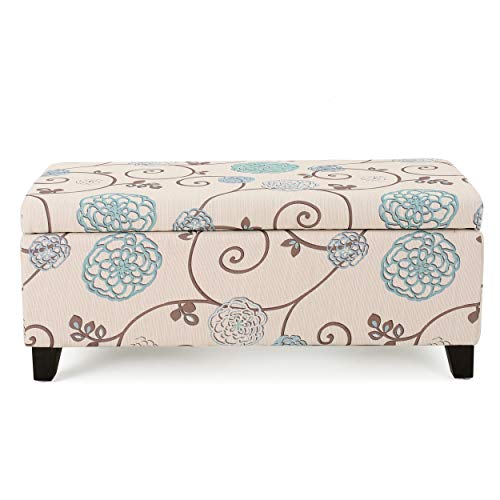 Breanna Fabric Storage Ottoman (White and Blue Floral)