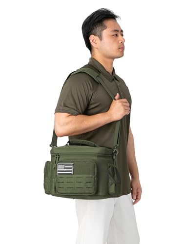 Tactical Lunch Bag for Mens Military Heavy Duty Lunch Box Work Leakproof Insulated Durable Thermal Cooler Bag for Adult Meal for Office Camping Picnic Pail MOLLE Webbing Army Green (Green / 13L)