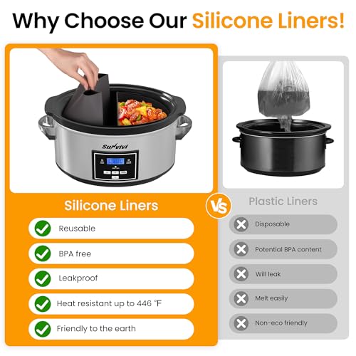 6 Quart Programmable Slow Cooker with 2 in 1 Silicone Liners (6 Quarts / Silver-1)