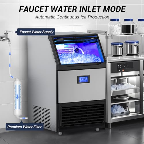450Lbs 24H Under Counter Commercial Ice Machine with 160LBS Large Storage Bin (450LBS/DAY-Stainless Steel)