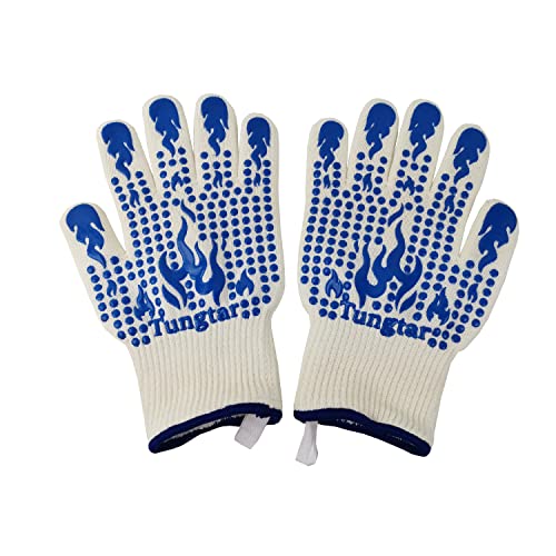 Oven Mitts Heat Resistant BBQ Proof Glove 11Inch 1472℉ Grill Glove Proof Heat for Women Men BBQ Gloves Gift Set Cooking Gloves for Cooking (White Blue)