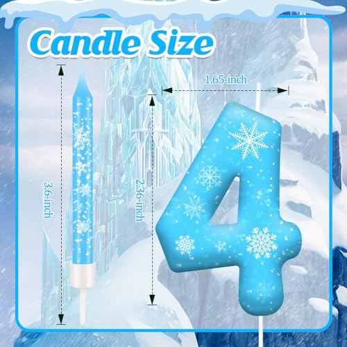13PCS Snowflake Themed Birthday Candles Number 4 Set (Blue+White / 4)