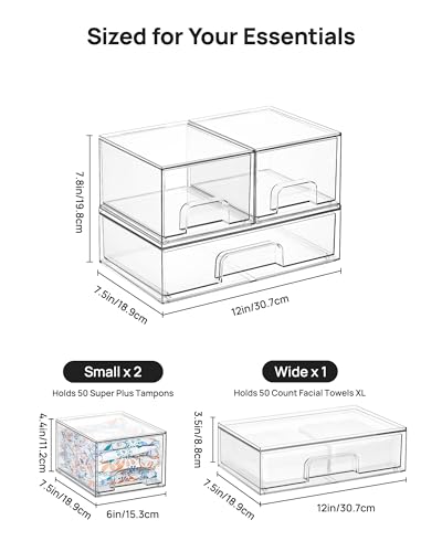 Clear Stackable Storage Drawers Set of 5 (2 Small+1 Wide)