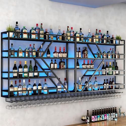 63in Large Wall Mounted Wine Rack (4 Tiers Black / 63 * 7.87 * 48.5INCH)