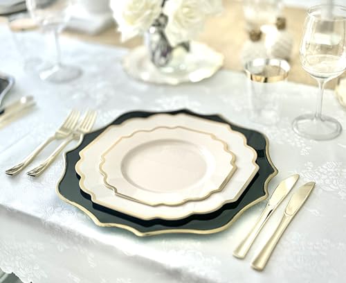 OCCASIONS Disposable Plastic Plates for 120 Guests (960 Piece (120 Guest) / J. Imperial Ivory & Gold)