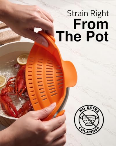 Snap N Strain Clip On Strainer for Pots and Pans (Orange)