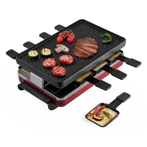 Classic Indoor Electric Raclette Grill (Reversible Cast Iron Grill Plate / Red)