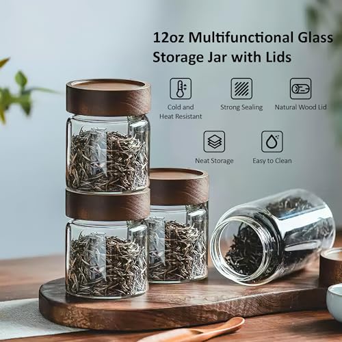 26 oz 850 ml Clear Glass Storage Canister with Airtight Wooden Lid (26 fl oz (4 Pack))