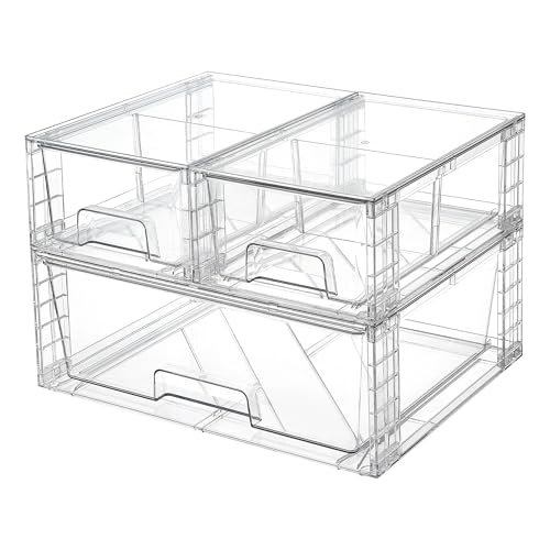 Clear Stackable Storage Drawers (1 Wide+2 Small)