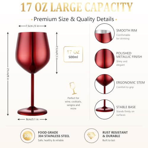 Unbreakable Stainless Steel Wine Glasses Set of 4 (Mirror Red / Set of 4)