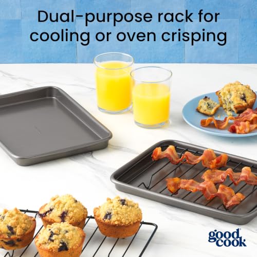 Set of 2 Nonstick Steel 9" x 6" Toaster Oven Mini Baking Sheets with Racks (9" x 6" (2- Piece Set) w/ Rack)