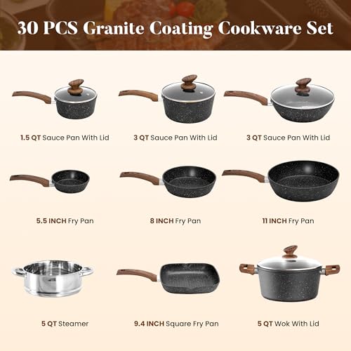 Induction Cookware & Bakeware Set (30 PCS Cookware Set / Black)