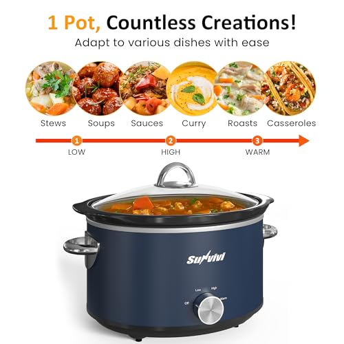 4 Quart Slow Cooker & Mini Food Warmer with 3 Heating Settings (4 Quarts / Blue)