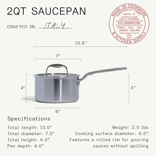 Cookware 2 Quart Stainless Steel Saucepan with Lid (2 QT)