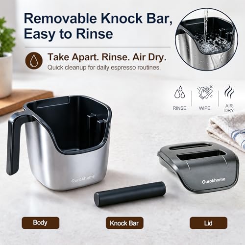 Espresso Knock Box with Lid (Stainless Steel)
