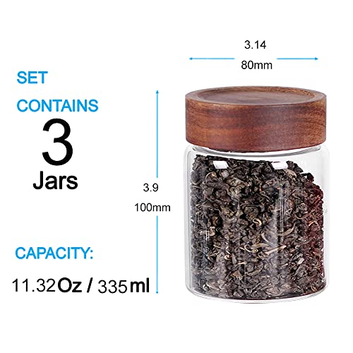 3 Packs Glass Food Storage Jars with Screw Airtight Seal Acacia Wood Lids (clear 3set)