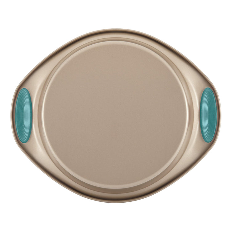 47578 Cucina Nonstick Bakeware Set with Grips Includes Nonstick Bread Pan (10 Piece / Latte Brown with Agave Blue Grips)