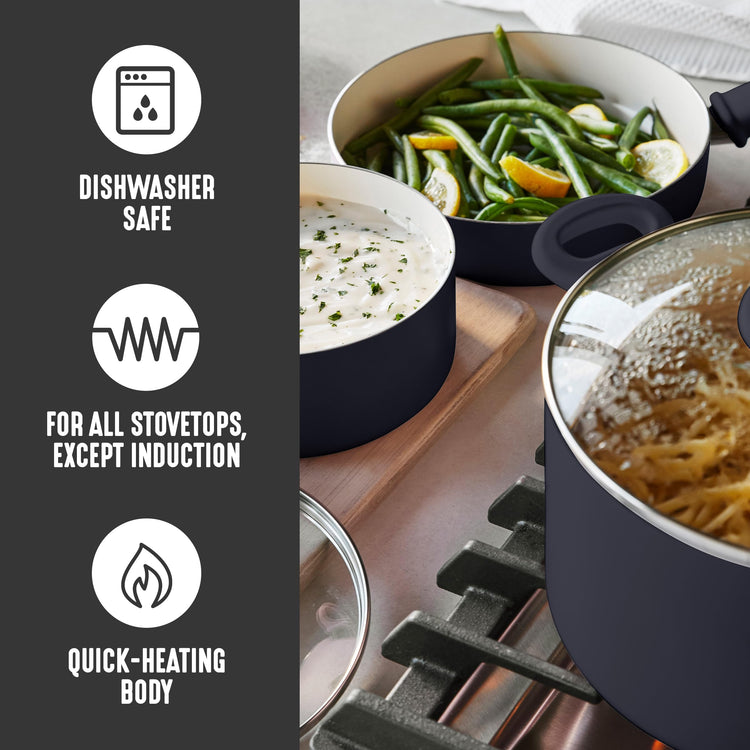 2.5QT Ceramic Nonstick Saucepan with Glass Lid (2.5 Quarts / Black)