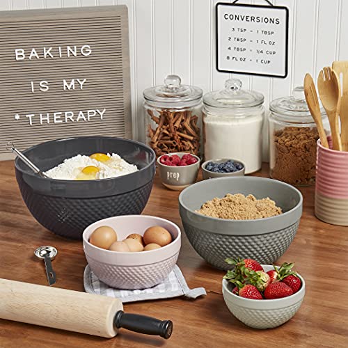 Tabletops Gallery Hobnail Style 4 Piece Timeless Grey Stoneware Nesting Mixing Bowl Set for Baking and Cooking (TIMELESS GREY)