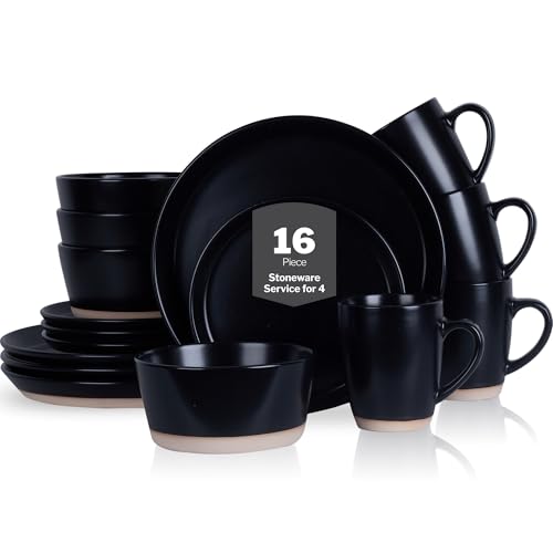 Jules Stoneware 16 (16 Piece - Service for 4 / Black)