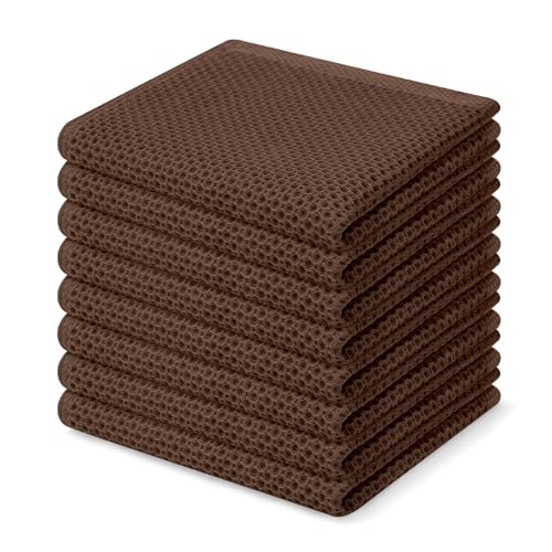 100% Cotton Waffle Weave Kitchen Dish Cloths 8 (Coffee / 12 X 12 - 8 Pack)