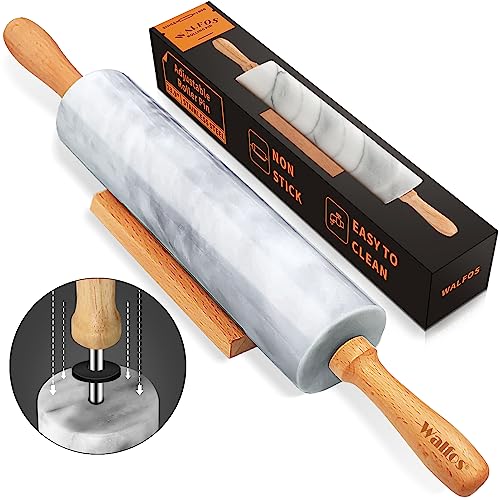 Marble Rolling Pin With Wooden Handles & Wood Cradle (16.5 in marble)