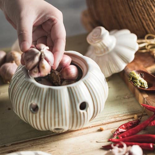 Ceramic Garlic Keeper for Counter (White)
