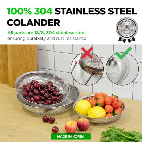 Shallow Stainless Steel Colander Set of 3 (2+3+4QT Colander)
