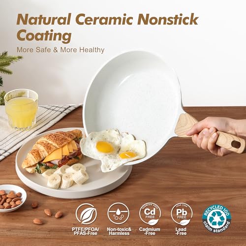 Ceramic Nonstick Frying Pan Skillets (White / 8+10 Inch)
