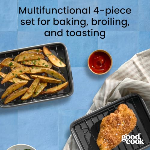 Set of 2 Nonstick Steel 9" x 6" Toaster Oven Mini Baking Sheets with Racks (9" x 6" (2- Piece Set) w/ Rack)