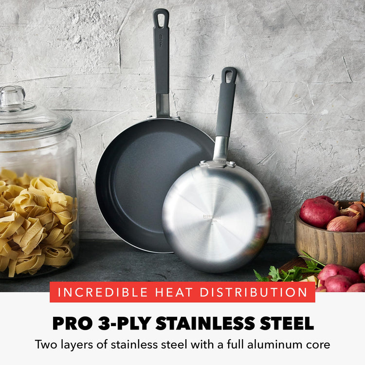 x Bobby Flay Stainless Steel 8” & 10” Frying Pan Skillet Set (8" and 10" Frying Pan Set / Stainless Steel)