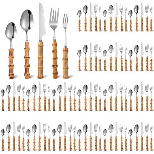 90 Pcs Bamboo Silverware Set 18 (Silver)