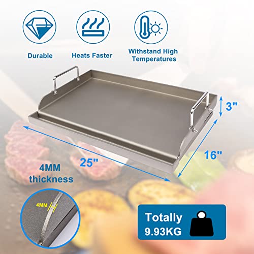 Cast Iron Griddle for Gas Grill Flat Top Griddle Insert for Outdoor Gas Grill (25" x 16" x 3.2")