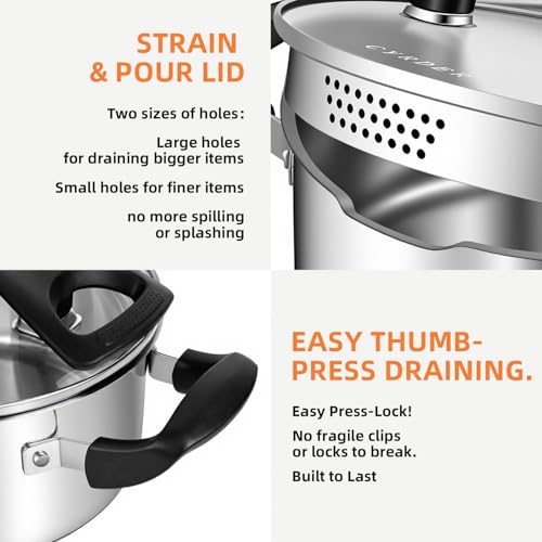 Stainless Steel Stock Pot with Pour Spout and Strainer (CYRSP2021S1 / 5 Quarts)