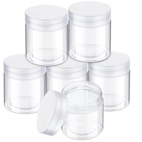 6 Pack 10 oz Plastic Jars Containers with Lids Wide (Clear / 10 oz)
