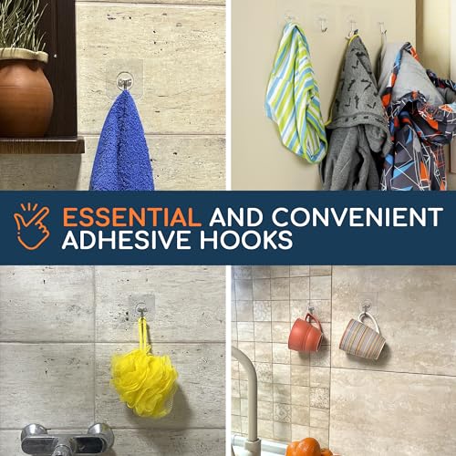 Adhesive Wall Hooks for Hanging Heavy Duty No Drill (Medium, 12 pcs)