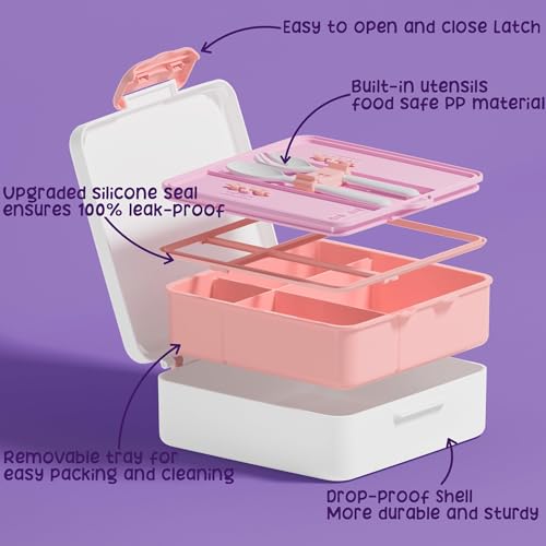 Kids Bento Snack Lunch Box with Thermo Insulated Toddler Lunch Bag (A4.White Dinosaur)