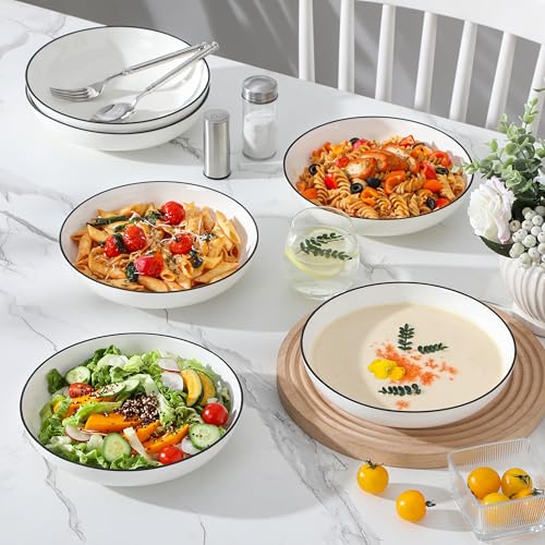 8.85" Large Pasta Bowls (Ivory White (Black Rim) / 42 Oz (6 Piece))