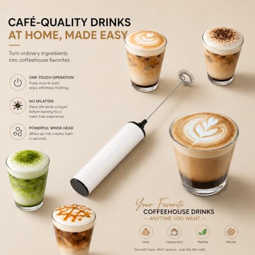 Milk Frother Rechargeable Battery Operated Frother for Coffee (White)