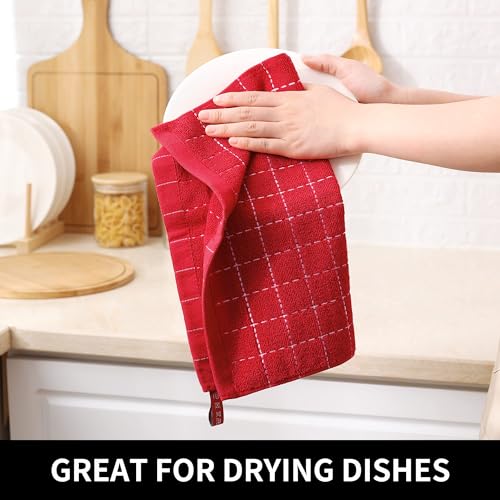 100% Cotton Terry Kitchen Dish Cloths (Red / 12 X 12 - 8 Pack)