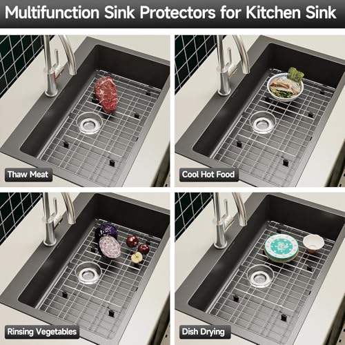 28-3/8" x 14-3/16" Stainless Steel Sink Grid, Sink Grate for Bottom (28-3/8''x14-3/16''/Rear Drain)